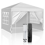 LEADZM 3x3m Tonnelle de Jardin Pliable,Pop-up,Réglable en Hauteur, Imperméable,Protection UV 50+,avec 4 Côtés,Cadres en Acier,Convient pour la Fête, l'extérieur,Patio,Camping,Blanc