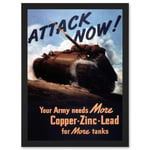 World War WW2 USA Attack Tank Metal Copper Zinc Lead A4 Artwork Framed Wall Art Print