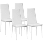 HOMCOM Chaise Salle à Manger Lot de 4, Chaise de Cuisine Moderne avec Dossier Haut, siège rembourré, revêtement synthétique et Pieds en Acier, pour Salon, Salle à Manger, Blanc