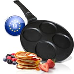 endusor Poele a pancakes induction - Poele pancakes avec un diamètre de 26cm + revêtement anti-adhésif | Plaque à Induction Gaz Céramique Électrique Halogène | 4 trous pour Pancake Blinis Oeuf Crêpe