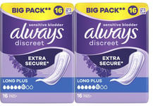 Always Discreet Sensitive Bladder Incontinence Pads Long Plus Pad Thin - 32 Pack