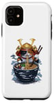 Coque pour iPhone 11 Chat Samouraï mangeant des ramen Anime