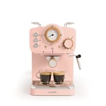 CREATE / THERA RETRO MATT/Cafetière express semi-automatique rose mate et bois / 20 bar, bras à double écoulement, réservoir 1,25L, café moulu et monodose ESE 55mm, avec steamer, 1100W