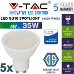 5x V-TAC 5W 400lm LED GU10 Spotlight Samsung Chip Cool White Daylight 6400K