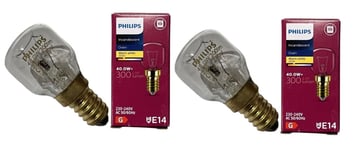 2 x PHILIPS Branded Oven 40w Lamp SES E14 Small Screw Cap 300° Cooker Light Bulb