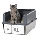 Bsadne High-Sided Stainless Steel Cat Litter Box,Stainless Steel Litter Box with Lid,Extra Large Litter Box,Easy-to-Clean Metal Litter Pan for Cats (24" L X 16" W X 12" H with Enclosure)