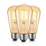 MASTERY MART E27 Vintage Light Bulbs, Non Dimmable 2500K Warm White, 4W (40W Equivalent), Retro Amber Glass ST64 Filament Led Bulb with Edison Screw Cap, 400 LM, Pack of 3