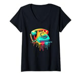 Womens Dripping Paint Art Vintage Telephone Landline Dial V-Neck T-Shirt