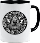 Jungle Mug Tasse viking nordique | Idée cadeau pour les hommes âgés, papa, grand-père, tasse à café, motif viking, tête de mort, chope à bière thors hammer (VIKING014)