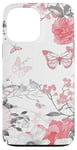 Coque pour iPhone 13 Pro Max Vintage Papillon Floral Toile Motif Rose Clair