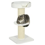 PawHut 2 Tier Cat Resting Tree w/Top Basket Cushion Sisal Post Cream White