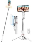 Perche à Selfie avec Trépied Amélioré - Longue Lumière LED, 111cm Trépied pour Téléphone avec Télécommande Détachable pour Voyages, Vlogs et Photos, Compatible Smartphones, Appareils Photo et GoPro