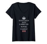 Womens KEEP CALM AND CARRY ON ROYAL FAMILY, BRITISH UNION JACK FLAG V-Neck T-Shirt