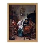 Artery8 Steen Woman Feeding Parrot Cage Painting Artwork Framed Wall Art Print 18X24 Inch