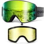 Odoland Kit de Lunettes de Ski Magnetique, Lunettes de Cylindrique avec Lentille Détachable, Masque de Snowboard Hommes et Femmes, Anti-UV400, Anti-Buée, Coupe-Vent