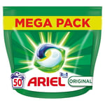 Ariel 3en1 PODS Lessive Liquide En Capsules 50 Lavages, Original, Élimine Les Taches Incrustées, Même Après 7 Jours, Impeccable Même En Cycle Court Et À Froid, Fabriqué En France