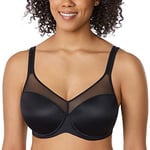 DELIMIRA Femme Soutien Gorge Grande Taille avec Armature de Maintien Entièrement Couvrant et Légèrement Rembourré Noir 95D