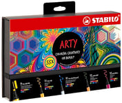 STABILO ARTY - Coffret coloriage x 55 feutres - 11 feutres Pen 68 + 11 feutres pinceau Pen 68 brush + 9 feutres Pen 68 MAX + 12 stylos point 88 + 12 stylos pointMax, assortis