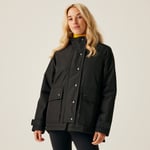 Regatta Orla Kiely Mid Length Waterproof Jacket Black Rain Cloud Grey, Size: 16