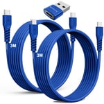 USB C to USB C Long Charger Cable 60W (3M+3M+Adapter) STRONG Braided Type C to C Cable Fast Charging Data Lead Compatible with iPhone 15, iPad Pro 2022, iPad Air 4/5, Samsung S24/S23/A54, Honor,Switch