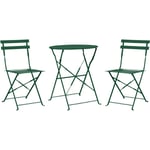 Beliani - Salon de Jardin Bistrot Balcon Table et 2 Chaises Pliable avec Patins en Acier Vert Foncé Fiori