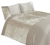 Rapport Home Luxury Crushed Velvet Panel Soft Duvet Cover Set - Cream Superking Bedding Set