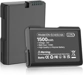 Batterie pour Nikon EN-EL14/EL14a, 1500mAh Batteries de Rechange pour Nikon D5600 D5100 D5200 D5300 D5500 D3100 D3200 D3300 D3400 D3500, Coolpix P7000 P7100 P7200 Appareils Photo (2 Paquets)