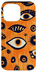 Coque pour iPhone 14 Pro Max Amulette orange contre le mauvais œil avec ornement moderne imprimé animal