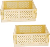 Caisse Pliable Plastique,Empilable Cagettes Plastique Pliable Paniers Rangement avec Poignée Panier Rangement Plastique pour Chambre à Coucher Bureau Cuisine (Jaune,25×16×10cm)