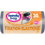 Handy bag sacs poubelle fixation elastique 30l, 80% de plastique recyclé, 1 rouleau de 15 sacs