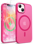 Coque Magnétique Pour Iphone 13/14, Translucide Mat Arrière Coque Pour Iphone 14 Avec 2 Verre Trempé Protection Écran,Coque Antichoc Pour Iphone 14/13 Compatible Mag-Safe 6.1"" Rose Chaud