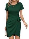 Missufe Robe portefeuille pour femme - Mini robe d'été - Robe décontractée - T-shirt moulant - Manches courtes - Robe plissée, vert foncé, M