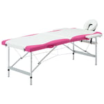 vidaXL Hopfällbar massagebänk 2 sektioner aluminium vit och rosa 110234
