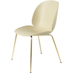 GUBI-Beetle Dining Chair Un-upholstered, Conic Base Brass, Pastel Green