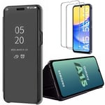 Coque + 2 Verres Trempés Pour Samsung Galaxy A15 4g/5g, Smart Flip Cover 360° Antichoc, Effet Miroir Avec Fonction De Support, Noir - E.F.Connection