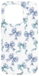 Coque pour iPhone 15 Pro Nœuds en toile bleue et blanche pour femme