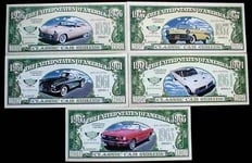 Novelty Dollar American Classic Cars Dollar Bills x 10 TBird Chevy Corvette Pontiac Mustang