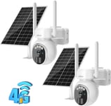 (2 Pieces 3G/4G Lte Camera Surveillance Solaire Avec Carte Sim 2K Hd Camera Exterieure Sans Fil Inclinable A 355°/90°Camera De Surveillance Sans Wifi Vision Nocturne Detection De Mouvement Ip66