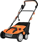 Scarificateur Électrique 2 en 1-45L Sac de Collecte-Aérateur de Pelouse-Hauteur Réglable à 5 Niveaux-Poignée Pliable Orange