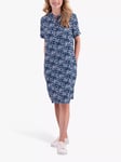 Celtic & Co. Short Sleeve Linen Blend Knee Length Shift Dress, Navy Smudge Dot