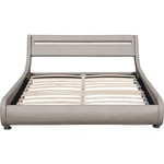 Lit ava pour matelas 140x200 - Sommier + Tête de Lit eclairage led Incurve Couleur gris + Pieds en 5 cm pour matelas - 2 x 13 Lattes - revetement pvc