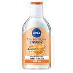 NIVEA Eau Micellaire ENERGY (1 x 400 ml), Nettoyant visage enrichi en antioxydants, Démaquillant micellaire visage, lèvres & yeux pour peaux ternes et fatiguées