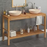 Sweiko - Armoire de toilette en teck solide avec lavabos en marbre Crème