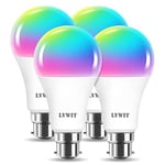 LVWIT B22 Bayonet WiFi LED Bulb,1521Lm,Tuya Smart Bulb B22,12W Replace 100 Watt, RGB WiFi Bulb,Compatible with Alexa Echo and Google Assistant,Dimmed WiFi Bulbs, Smart Life APP (4pcs)