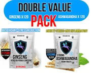 DOUBLE PACK Korean Ginseng 3125mg 2x 120 Tablets Plus Ashwagandha Extract 1000mg