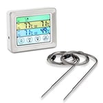 ADE Thermomètre pour barbecue. Thermomètre à gril numérique avec écran tactile LCD, 2 fourchettes de mesure en acier inoxydable. Thermomètre de four électronique parfaite. Piles incl. | BBQ1903