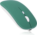 2.4Ghz & Bluetooth Mouse, Rechargeable Wireless Mouse For Samsung Galaxy Tab S6 Lite Bluetooth Wireless Mouse For Laptop/Pc/Mac/Ipad Pro/Computer/Tablet/Android Jade Green