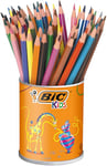 BIC Kids Evolution ECOlutions Crayons de Couleur Enfant, Parfait pour l'Ecole - Couleurs Assorties, Pot à Crayons x60