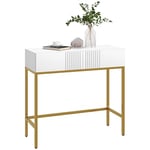 HOMCOM Table Console, Console Meuble, avec 2 tiroirs, Base en Acier, Console entrée, avec Pieds antidérapants, pour entrée, Salon, Blanc