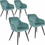 Helloshop26 - Lot de 4 chaises pieds noir siège de salon cuisine salle à manger design élégant velours turquoise